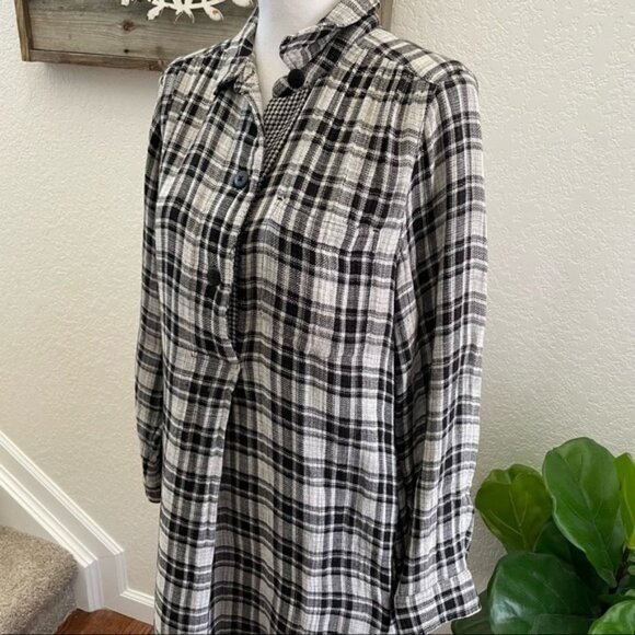 Madewell black plaid gauzy cotton shirt dress size‎ Large - Picture 3 of 8